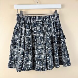Free People Sunburst Kaleidoscope Geometric White Navy Blue Pleated Mini Skirt